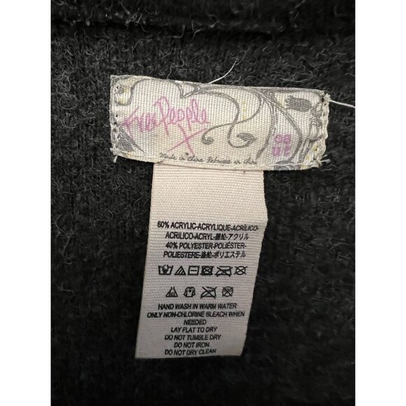 Free People Women’s One Size Black Grey Sleeveless Shoulder Cardigan Cape Boho - Picture 2 of 8